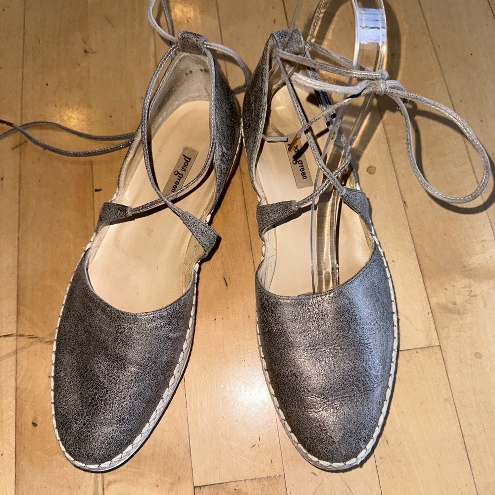 Paul Green Marcey Metallic espadrille ankle tie flats, 7.5, CB2408 - Picture 2 of 7